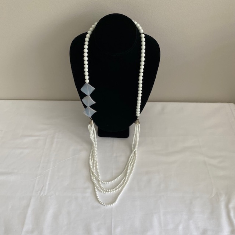 Long Chic White Lucite Beads 4 Strand Necklace